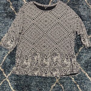 Lucky Brand Black and White geometric floral paisley Patterned Blouse size 3X